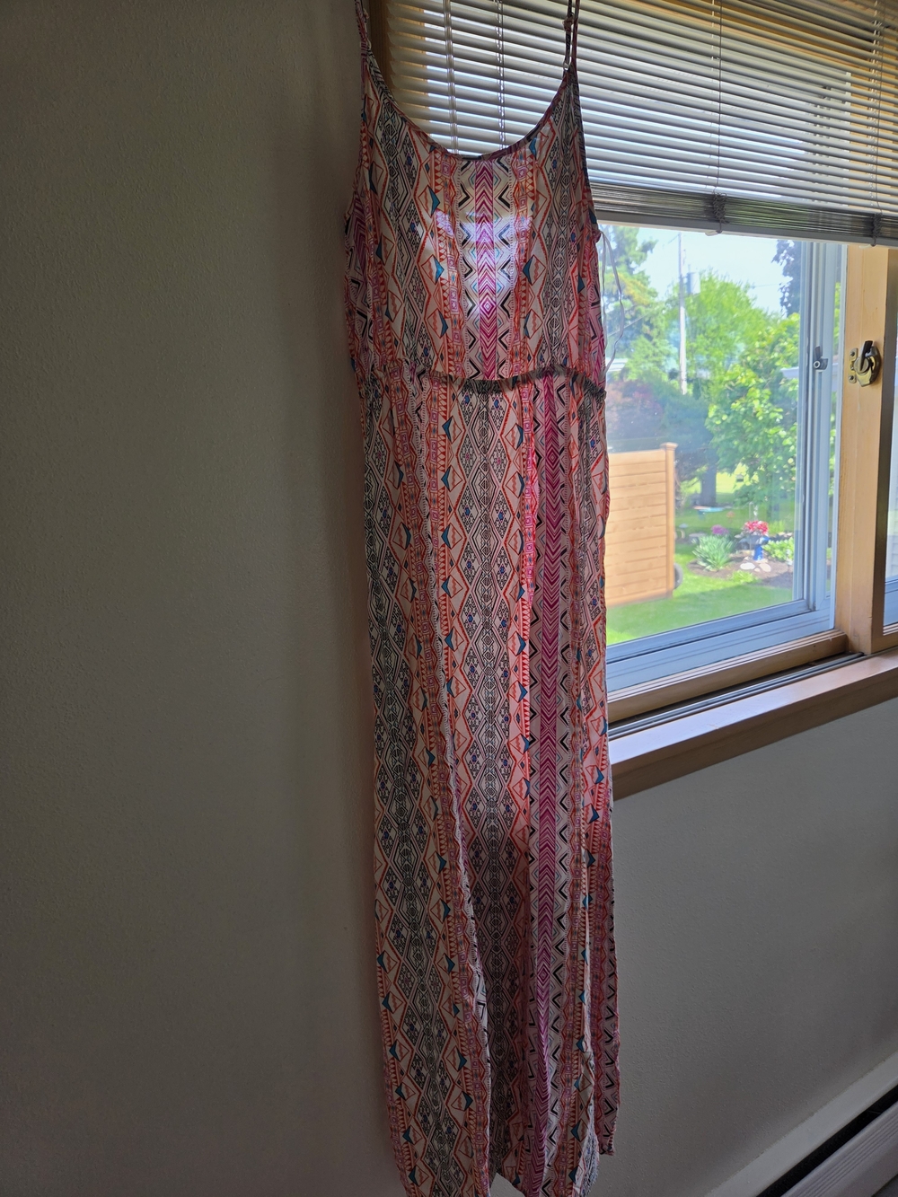 Pink Rose Coral & Teal Geometric Print Maxi Dress